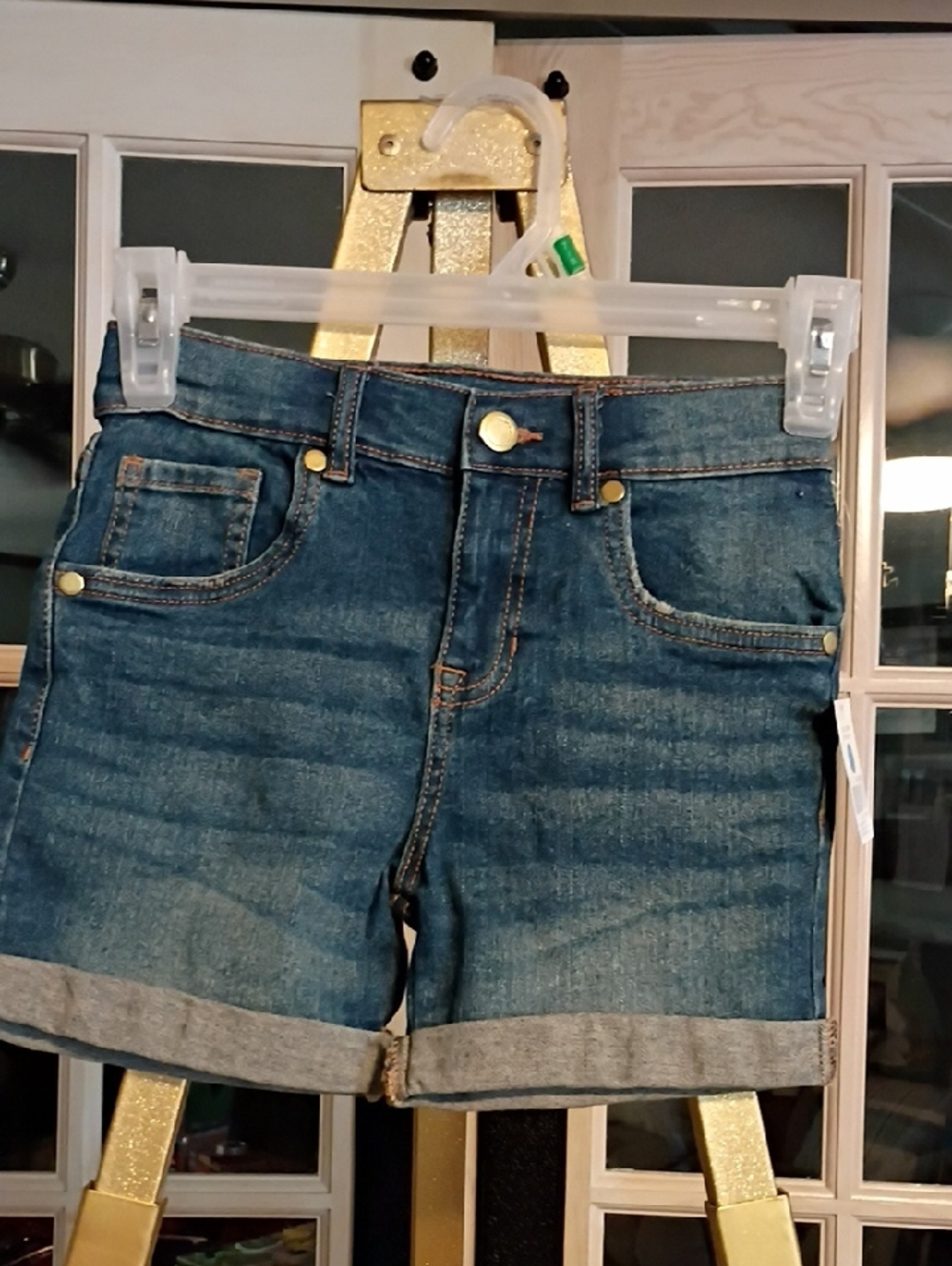 Women's Mid-Rise Blue Denim Rolled Cuff Shorts